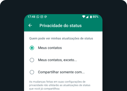 captura de tela das configurações de privacidade de status no app WhatsApp