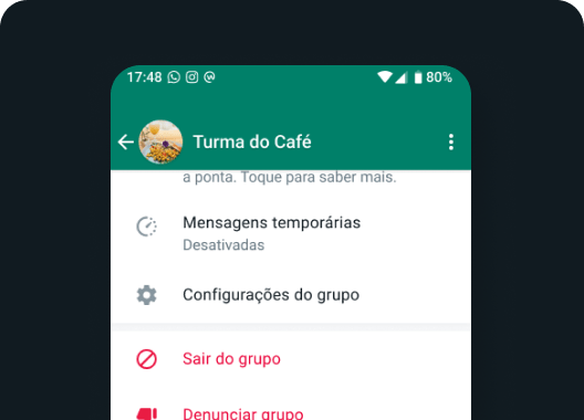 captura de tela de como sair de grupos silenciosamente no WhatsApp 