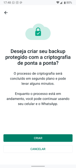 captura de tela do recurso de criptografia de backup executado em segundo plano