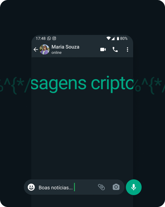 captura de tela do app WhatsApp mostrando a criptografia de ponta a ponta das mensagens